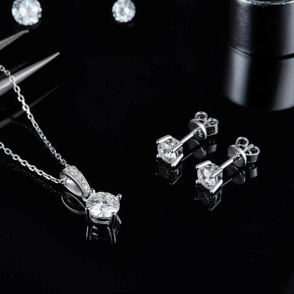 4-Prong Round Diamond Solitaire Jewelry Set-Evani Naomi Jewelry