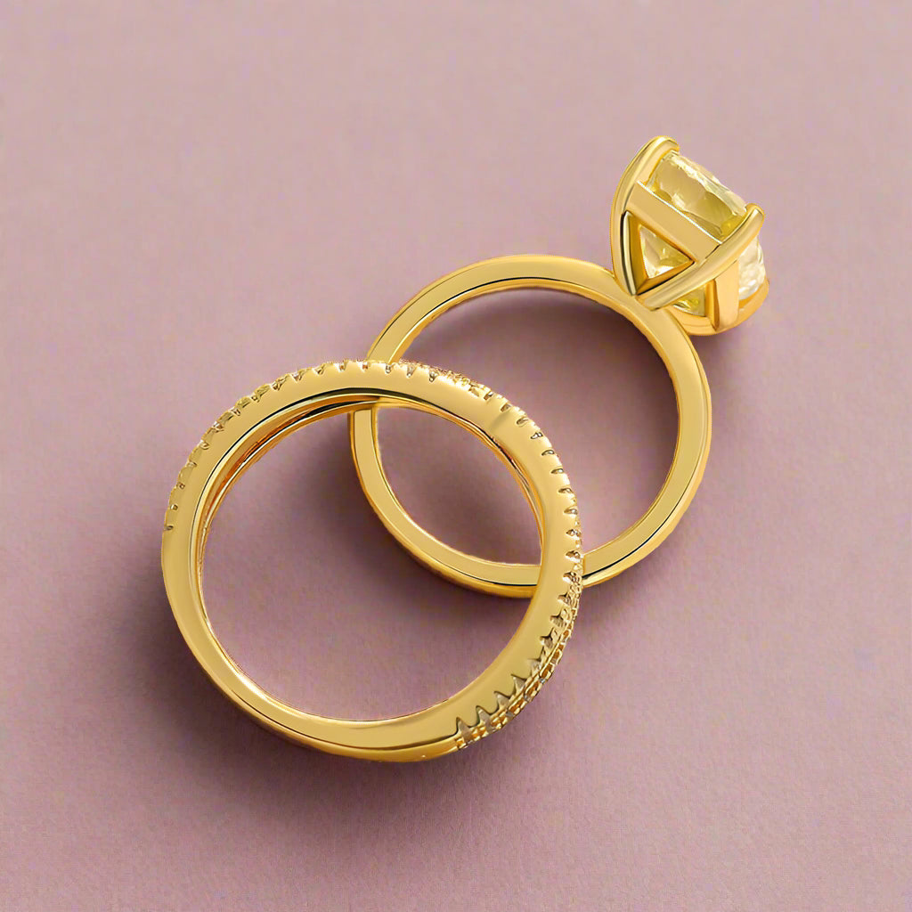 4.5 ct Cushion Cut Yellow Gold Wedding Set-Evani Naomi Jewelry