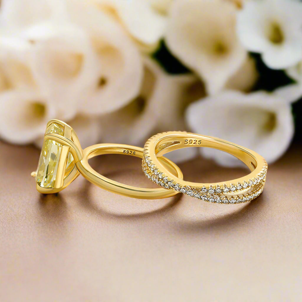 4.5 ct Cushion Cut Yellow Gold Wedding Set-Evani Naomi Jewelry