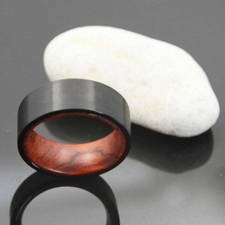 8mm Black Tungsten Band with Wooden Inner Shank-Evani Naomi Jewelry