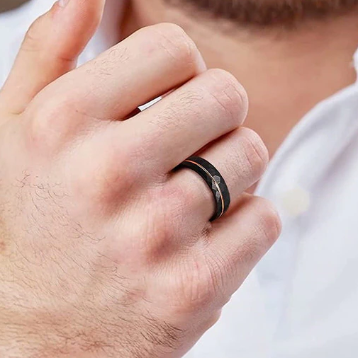 8mm Black Tungsten Wedding Band with Thin Line-Evani Naomi Jewelry