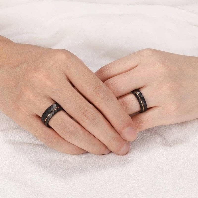 8mm Black Tungsten Wedding Band with Thin Line-Evani Naomi Jewelry