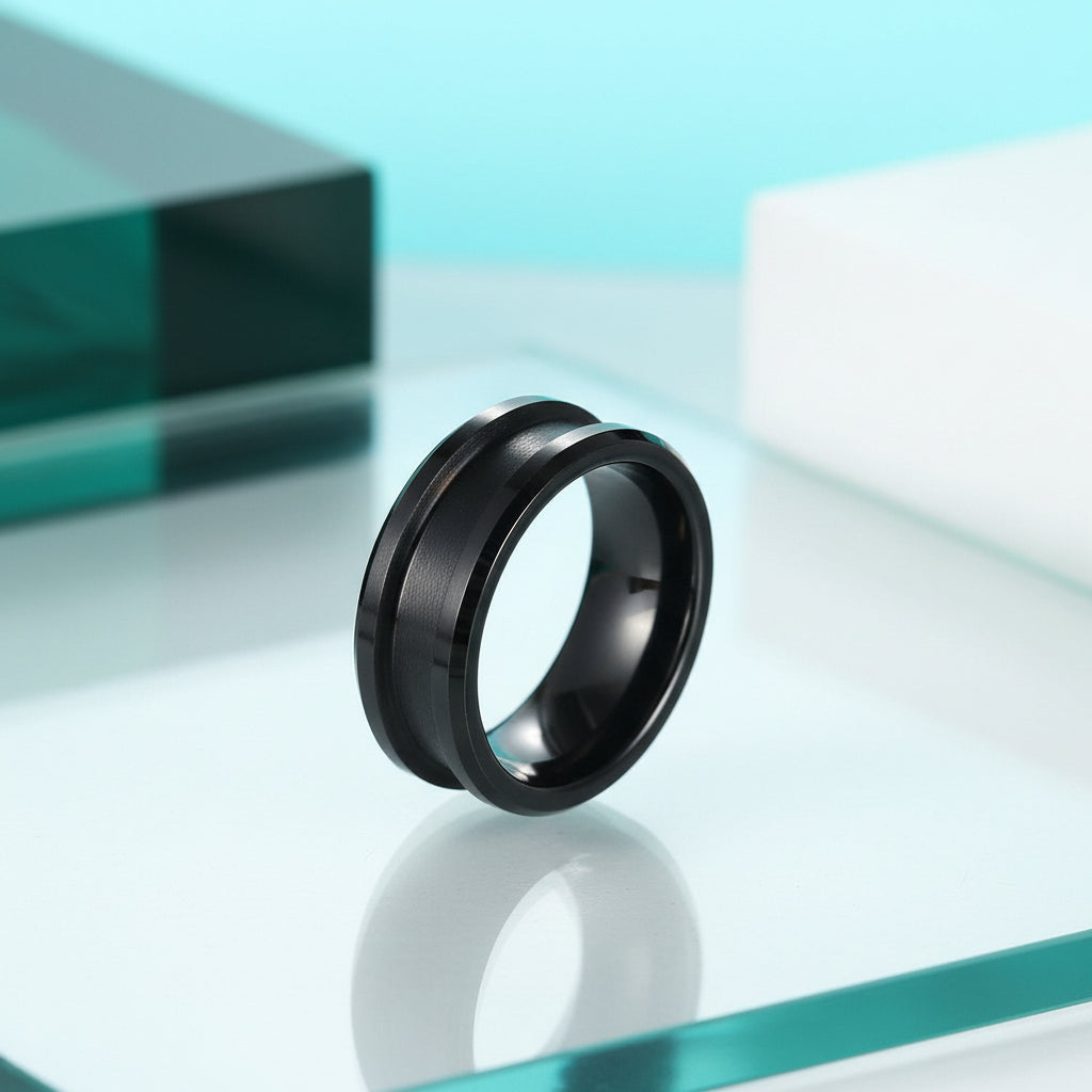 8mm Blank Center Tungsten Wedding Band-Evani Jewelry