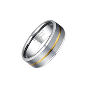 8mm Polished Edges Tungsten Wedding Band with Gold Stripe-Evani Naomi Jewelry