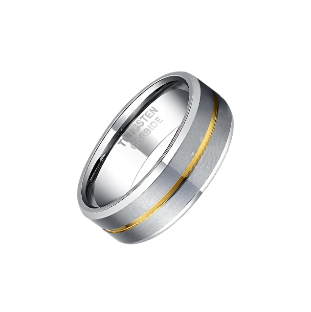 8mm Polished Edges Tungsten Wedding Band with Gold Stripe-Evani Naomi Jewelry
