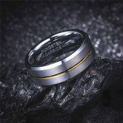 8mm Polished Edges Tungsten Wedding Band with Gold Stripe-Evani Naomi Jewelry