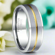 8mm Polished Edges Tungsten Wedding Band with Gold Stripe-Evani Naomi Jewelry