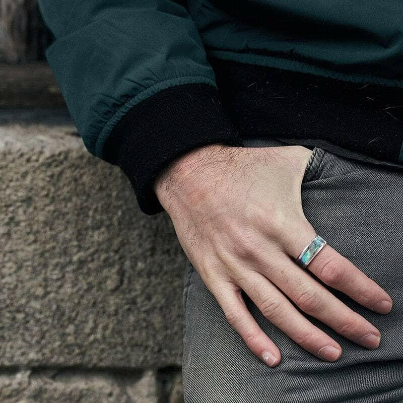 8mm Titanium Wedding Band with Abalone Shell Inlay-Evani Naomi Jewelry
