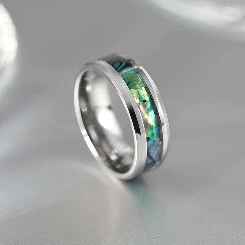 8mm Titanium Wedding Band with Abalone Shell Inlay-Evani Naomi Jewelry