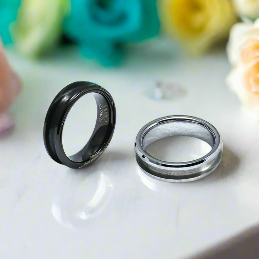 8mm Tungsten Men's Wedding Band with Blank Inlay-Evani Naomi Jewelry