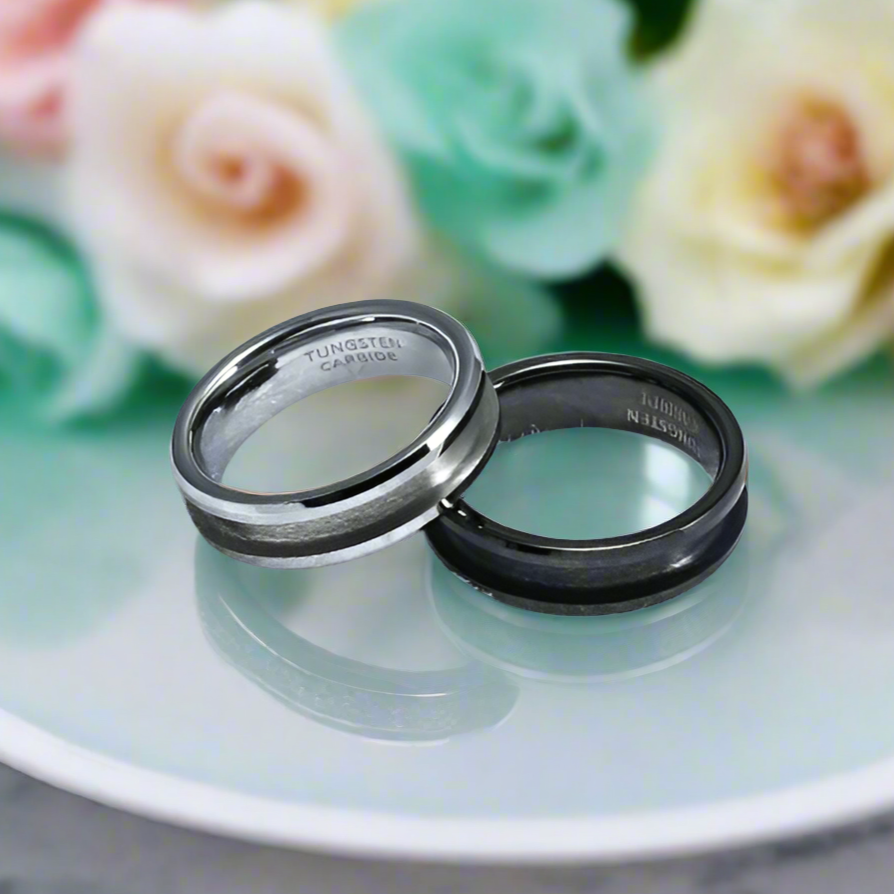 8mm Tungsten Men's Wedding Band with Blank Inlay-Evani Naomi Jewelry