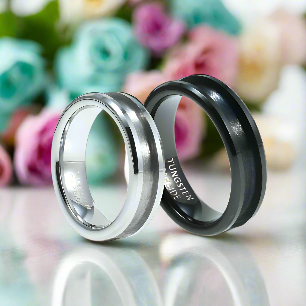 8mm Tungsten Men's Wedding Band with Blank Inlay-Evani Naomi Jewelry
