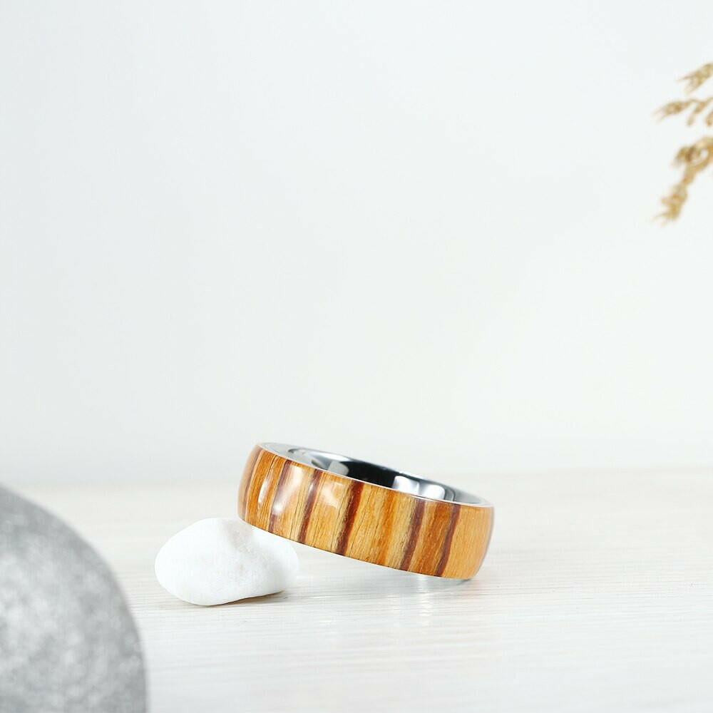 8mm Tungsten Men's Wedding Band with Wood Inlay-Evani Naomi Jewelry