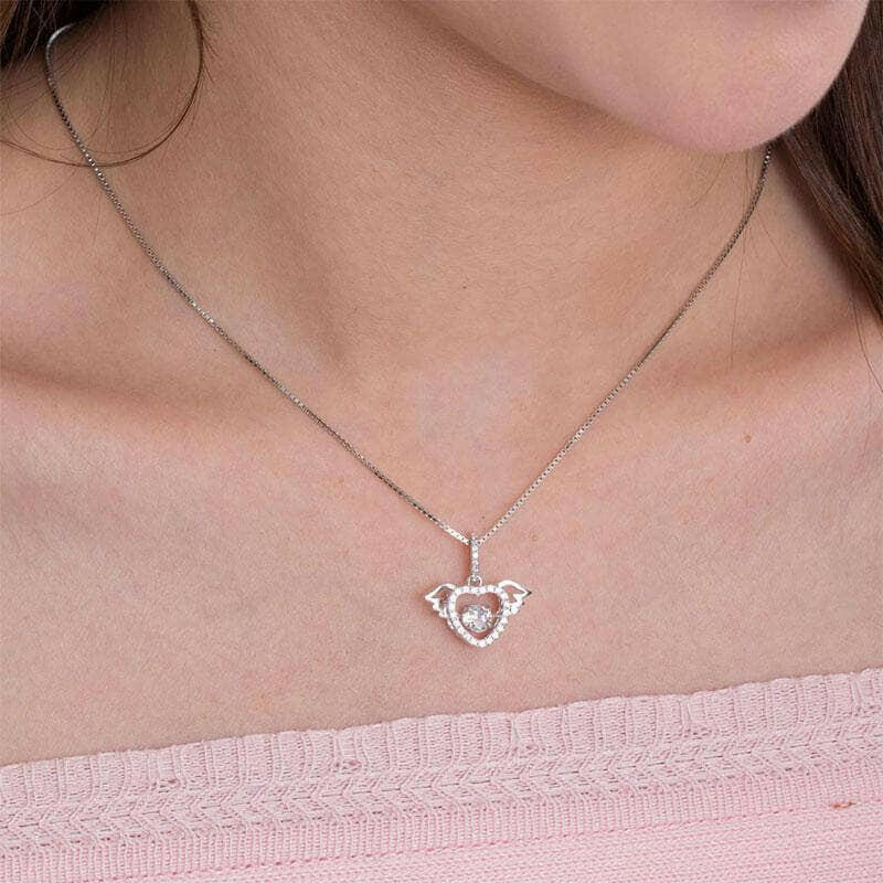 Angel's Wings Dancing Diamond Heart Necklace-Evani Naomi Jewelry