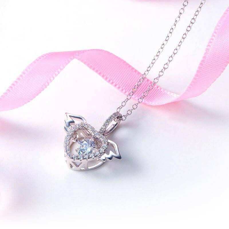 Angel's Wings Dancing Diamond Heart Necklace-Evani Naomi Jewelry