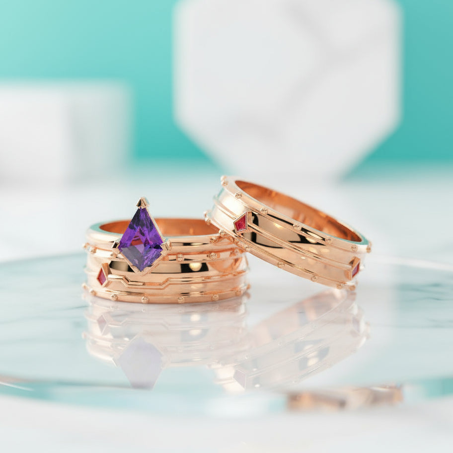 Amethyst Promise Ring Set (Women) in 14k Rose Gold-Evani Jewelry