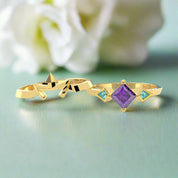 Assassin's Two-Piece Ring Set Video Game Inspired Rings in Princess-cut 14k Yellow Gold-Evani Naomi Jewelry