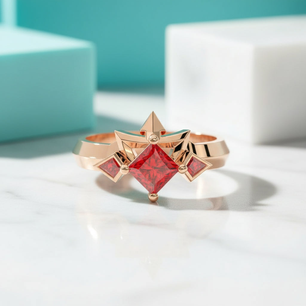 Two-Piece Ring Set in Ruby Princess-cut 14k Yellow Gold-Evani Jewelry