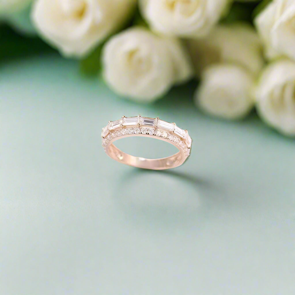 Baguette and Round Diamond Wedding Band-Evani Naomi Jewelry