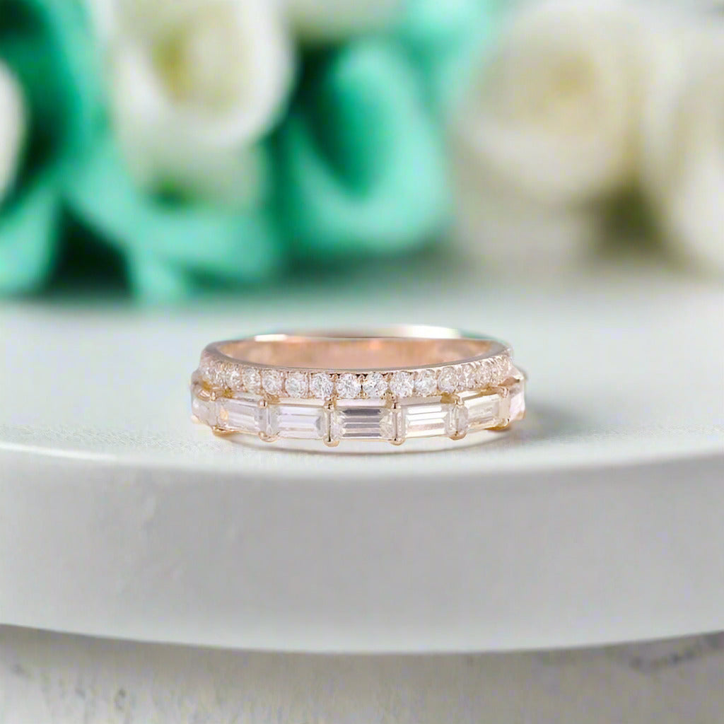Baguette and Round Diamond Wedding Band-Evani Naomi Jewelry