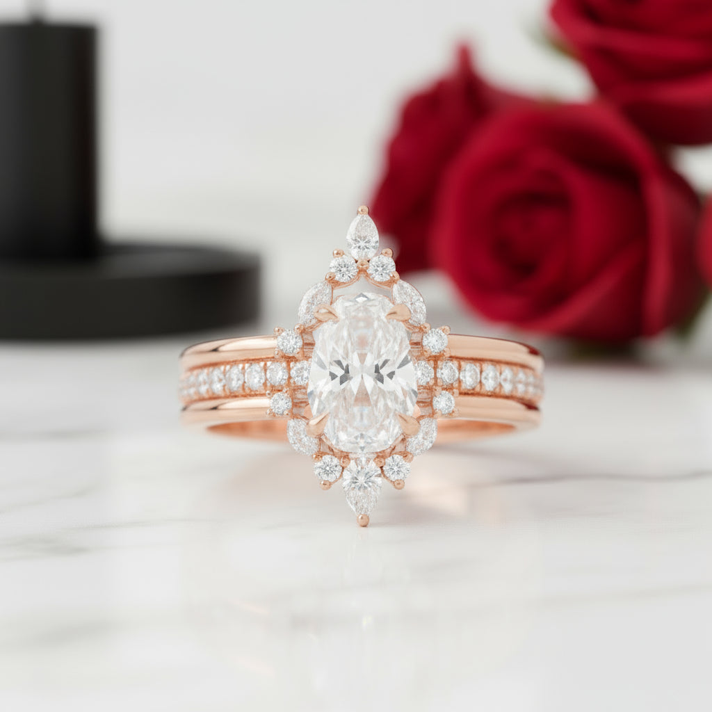 Be Mine Forever Gothic Wedding Rings in 14k Gold Radiant Coffin Cut Diamond-Evani Naomi Jewelry