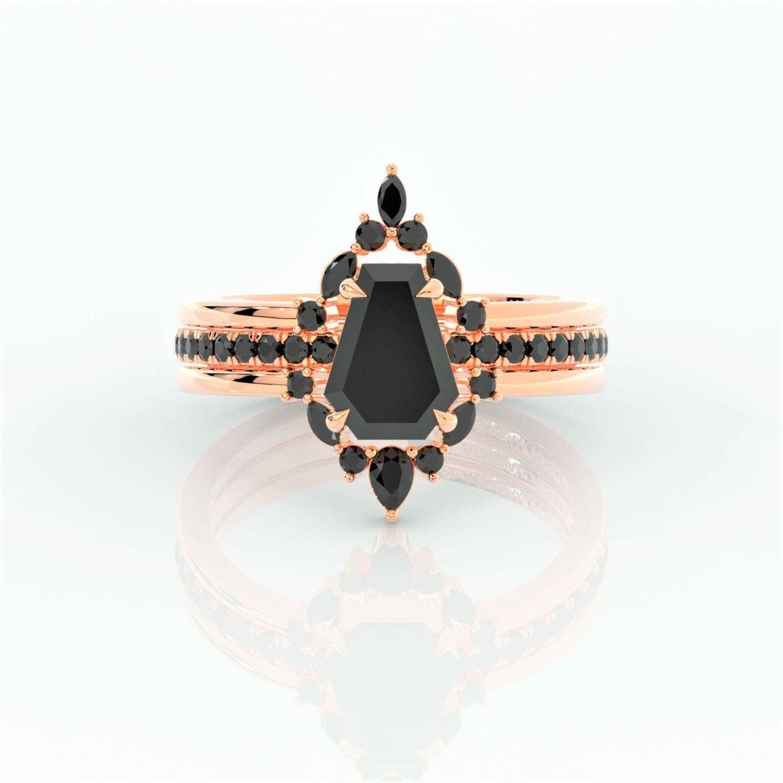 Be Mine Forever Gothic Wedding Rings in 14k Gold Radiant Coffin Cut Diamond-Evani Naomi Jewelry