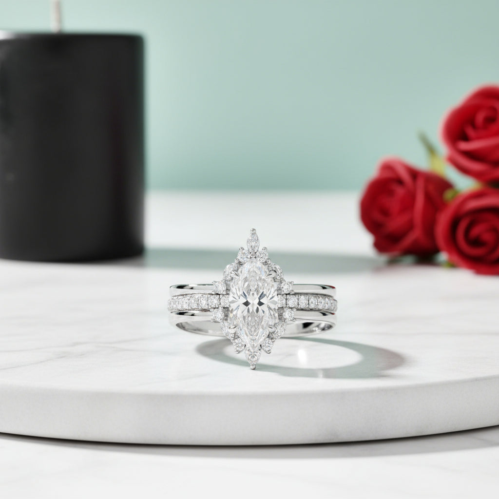 Be Mine Forever Gothic Wedding Rings in 14k Gold Radiant Coffin Cut Diamond-Evani Naomi Jewelry