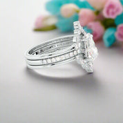 Be Mine Forever Gothic Wedding Rings in 14k Gold Radiant Coffin Cut Diamond-Evani Naomi Jewelry