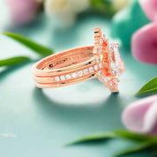 Be Mine Forever Gothic Wedding Rings in 14k Gold Radiant Coffin Cut Diamond-Evani Naomi Jewelry