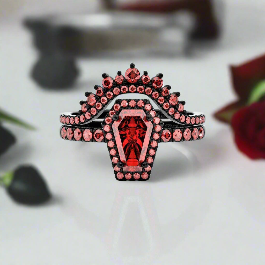 Best Love Gothic Wedding Rings in Rare Coffin Cut Diamond-Evani Naomi Jewelry