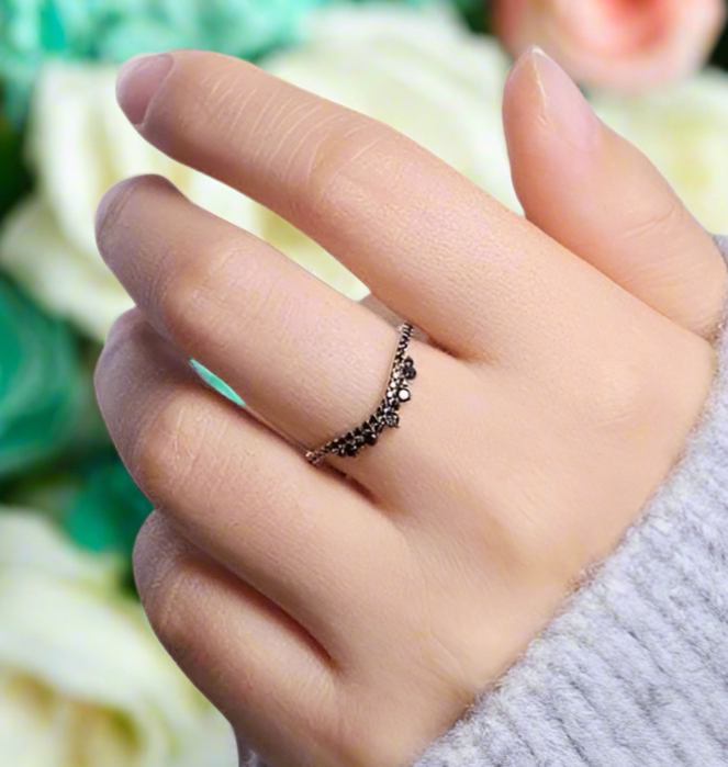 Black Diamond Stackable Rose Gold Wedding Band-Evani Naomi Jewelry