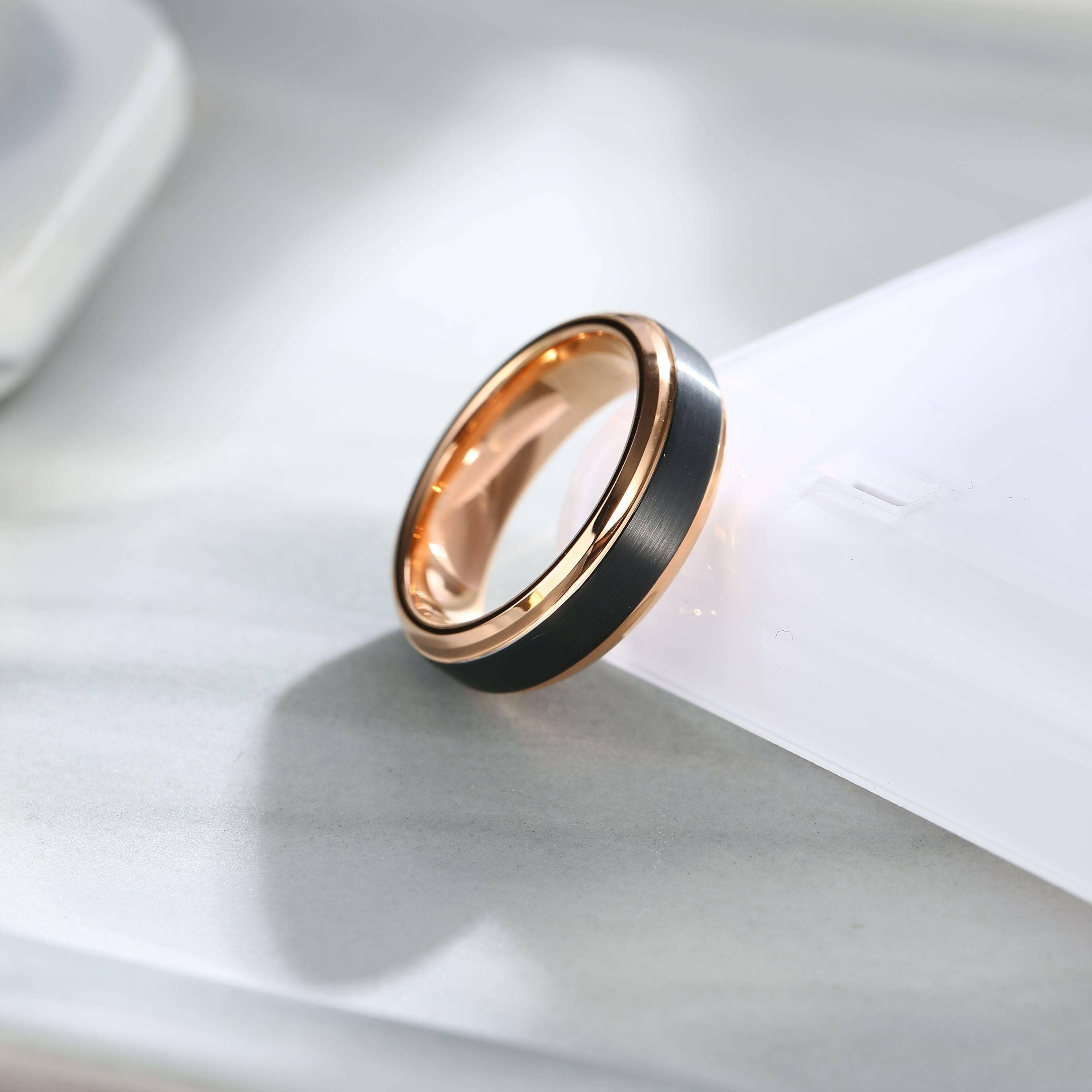 Black Surface & Rose Gold 8mm Tungsten Wedding Band-Evani Naomi Jewelry
