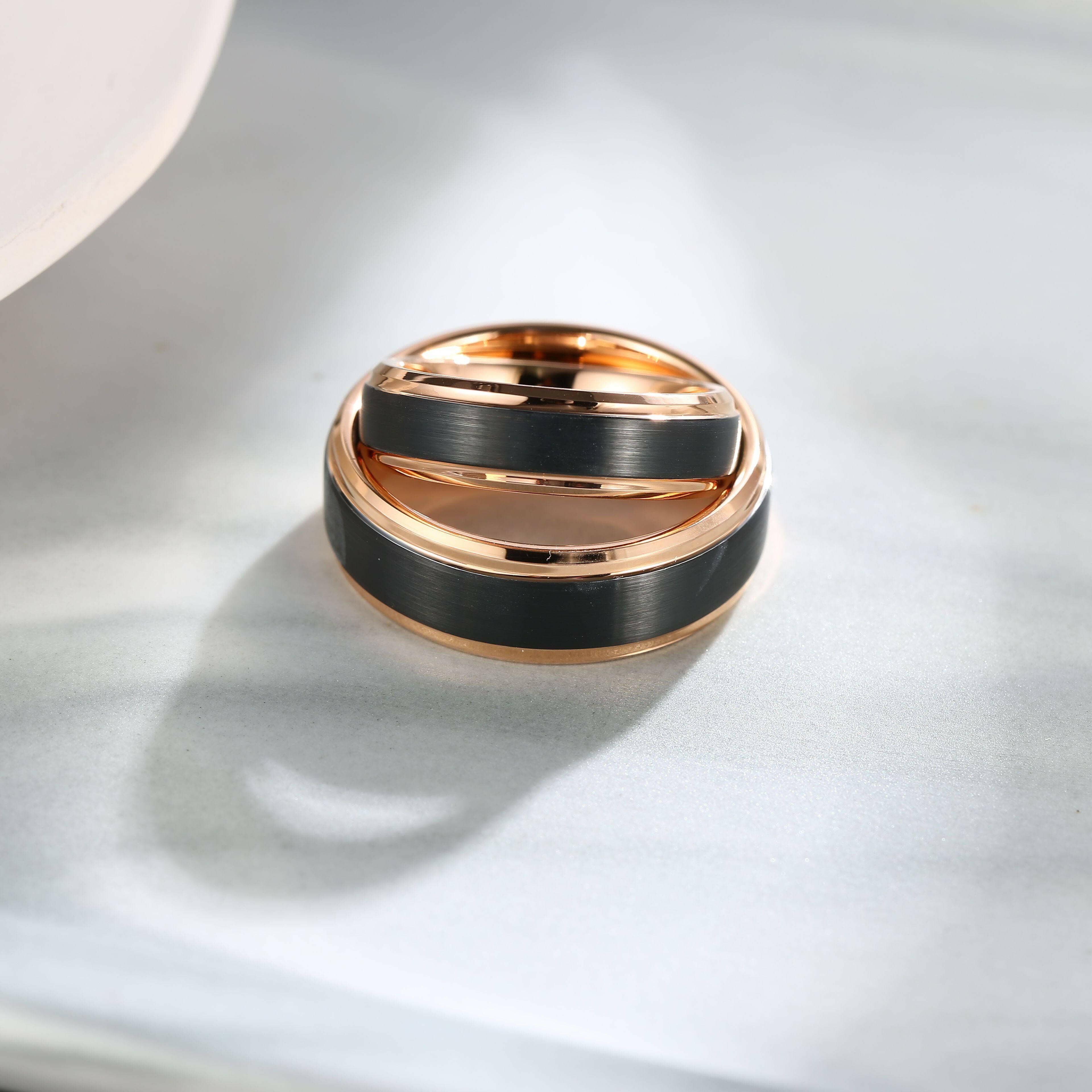 Black Surface & Rose Gold 8mm Tungsten Wedding Band-Evani Naomi Jewelry