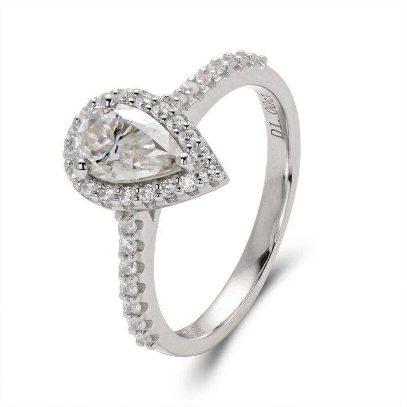 Brilliant 1.00 ct Pear-cut Diamond Petite Halo Engagement Ring-Evani Naomi Jewelry