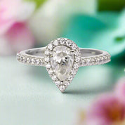 Brilliant 1.00 ct Pear-cut Diamond Petite Halo Engagement Ring-Evani Naomi Jewelry