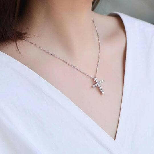 Classic 12 Pieces Round Diamond Cross Necklace-Evani Naomi Jewelry