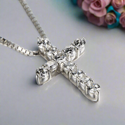 Classic 12 Pieces Round Diamond Cross Necklace-Evani Naomi Jewelry