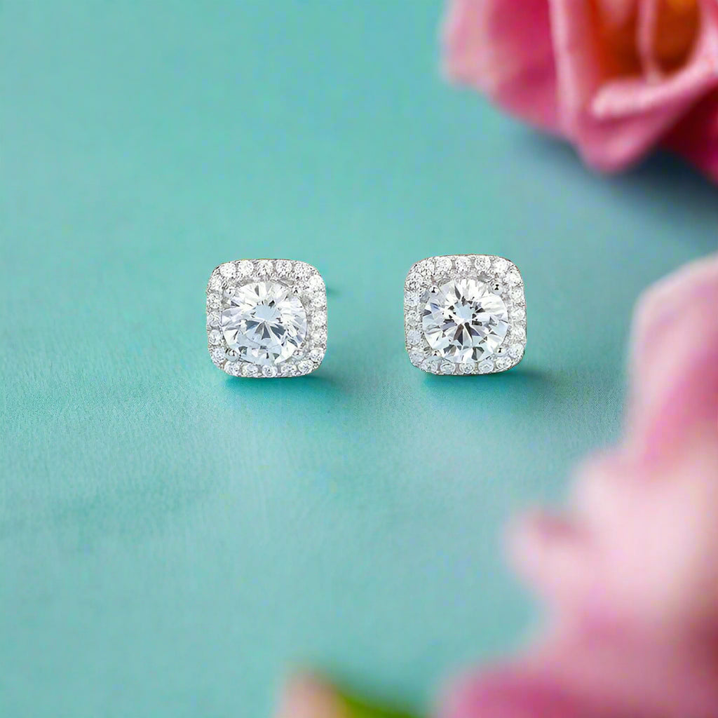Classic 1.0 ct Round Diamond Halo Stud Earrings-Evani Naomi Jewelry