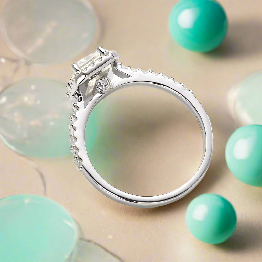 Classic 1.00 ct Emerald-cut Diamond Halo Engagement Ring-Evani Naomi Jewelry