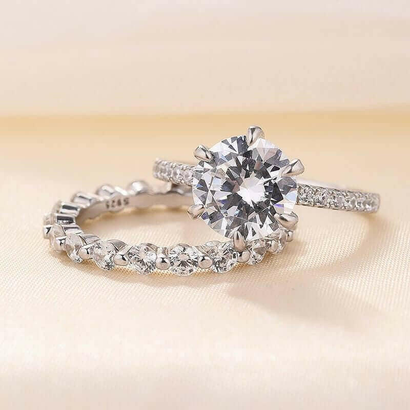 Classic 2.5ct Round Cut Diamonds Bridal Ring Set-Evani Naomi Jewelry