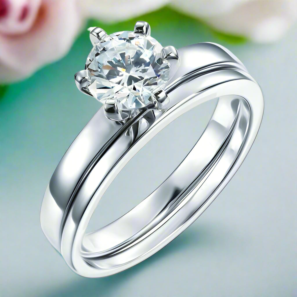 Classic 6 Claws 1.25 ct Diamond Ring Set-Evani Naomi Jewelry