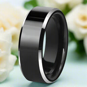 Classic 8mm Black Polished Tungsten Men's Wedding Band-Evani Naomi Jewelry