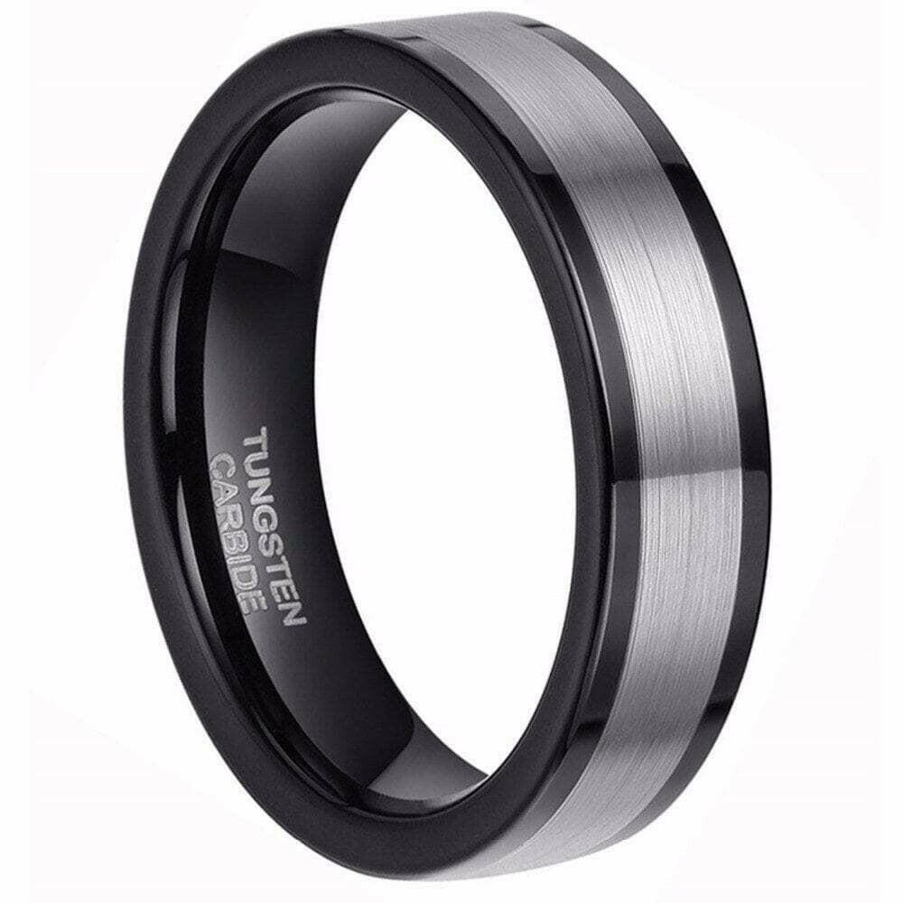 Classic Black & Silver 6mm Tungsten Wedding Band-Evani Naomi Jewelry