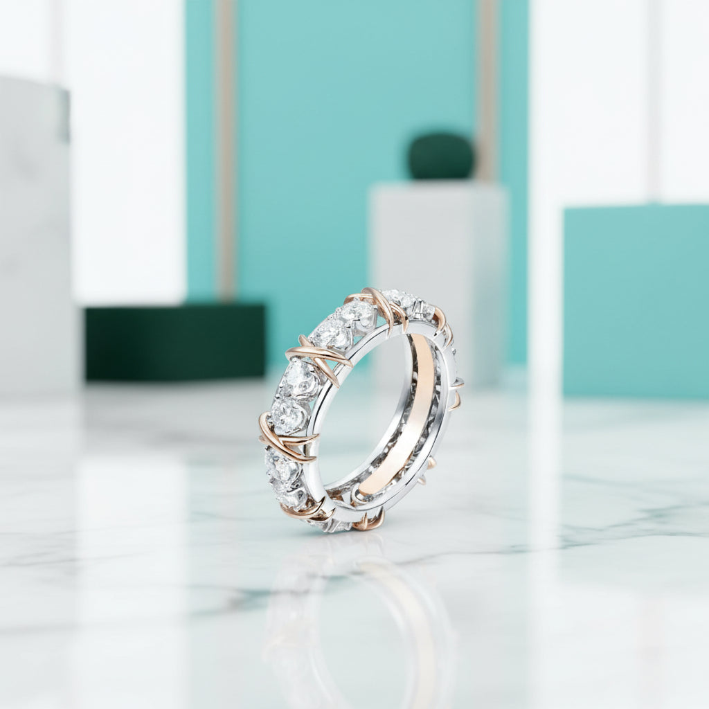 Classic Rose and White Gold Diamond Eternity Wedding Band-Evani Jewelry
