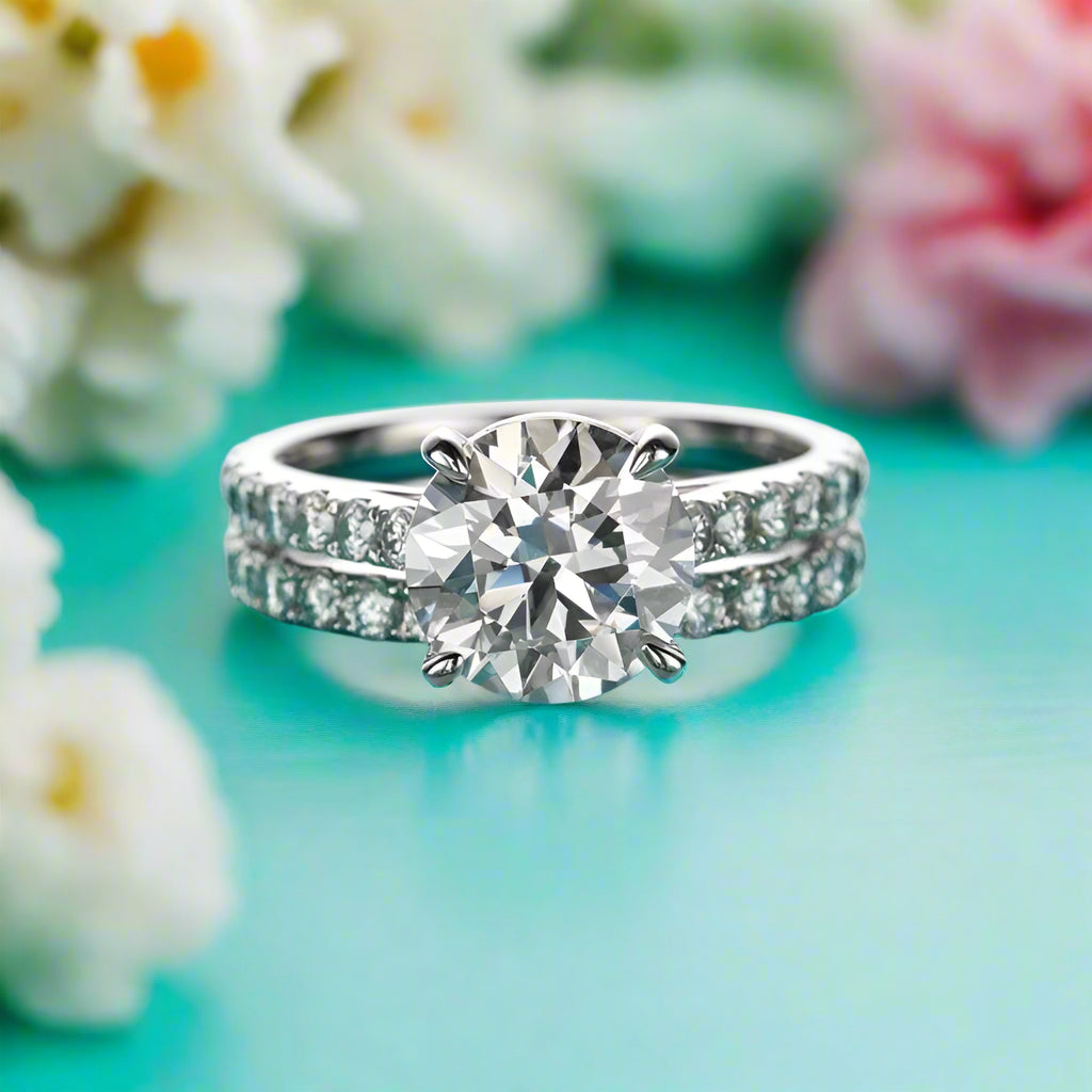 Classic Round 3.0ct Diamond Engagement Ring Set-Evani Naomi Jewelry