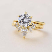 Classic Round Cut 2.0ct Solitaire Yellow Gold Bridal Set-Evani Naomi Jewelry
