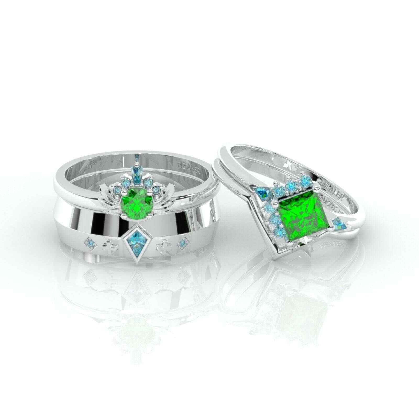 Cleric Ring Set- Video Game Inspired Rings in 14k White Gold-Evani Naomi Jewelry