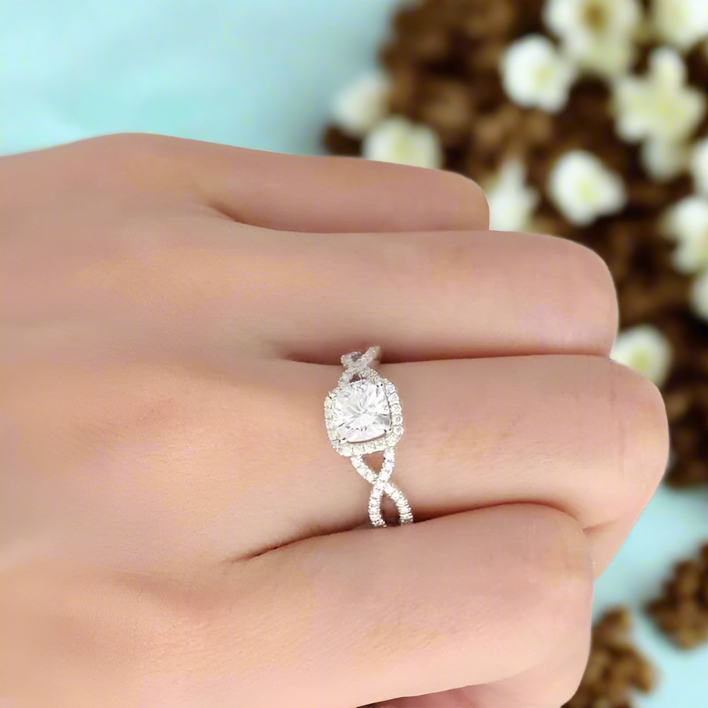 Cushion Cut 1ct Diamond Halo 14K Engagement Ring-Evani Naomi Jewelry