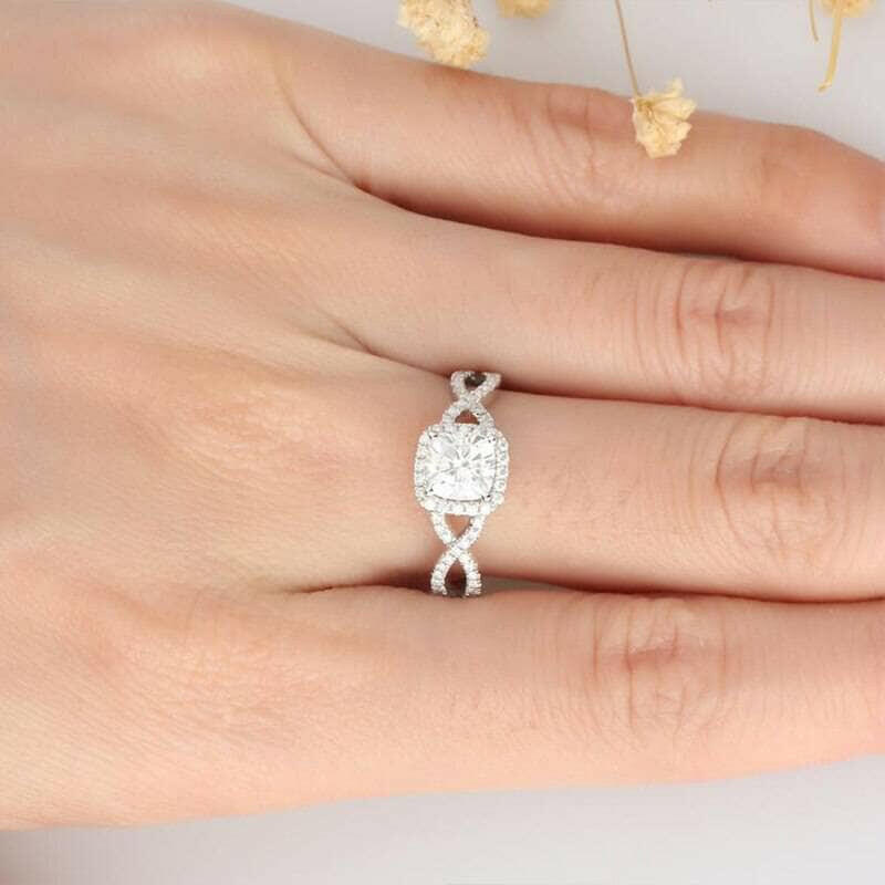 Cushion Cut 1ct Diamond Halo 14K Engagement Ring-Evani Naomi Jewelry