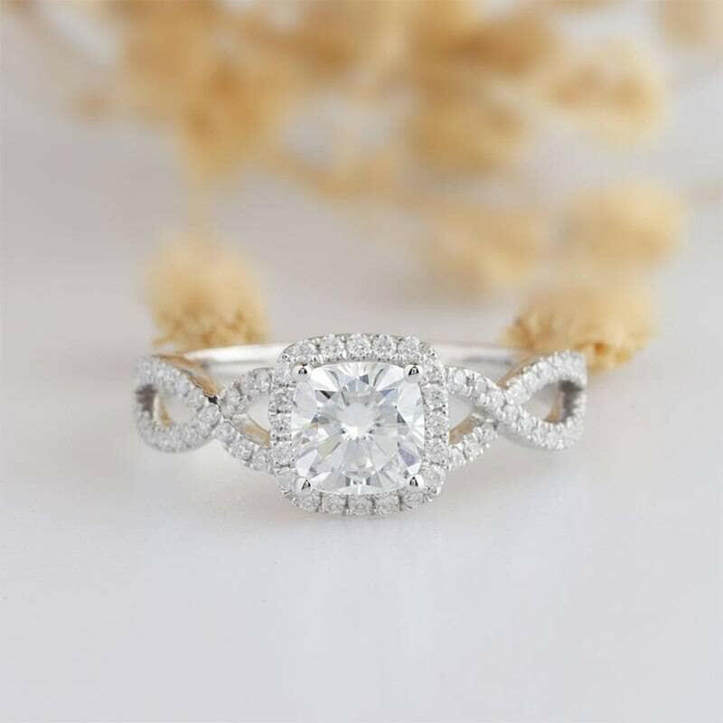 Cushion Cut 1ct Diamond Halo 14K Engagement Ring-Evani Naomi Jewelry